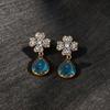 Silver Needle Light Luxury Zircon Flower Resin Water Drop Earrings French Court Retro Niche Premium Women Earrings