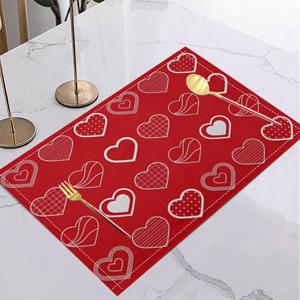 Love Heart Table Mat Patchwork Rose Romantic Valentine's Placemat for Valentine's Dinner Romantic Date Love Party Home Decor