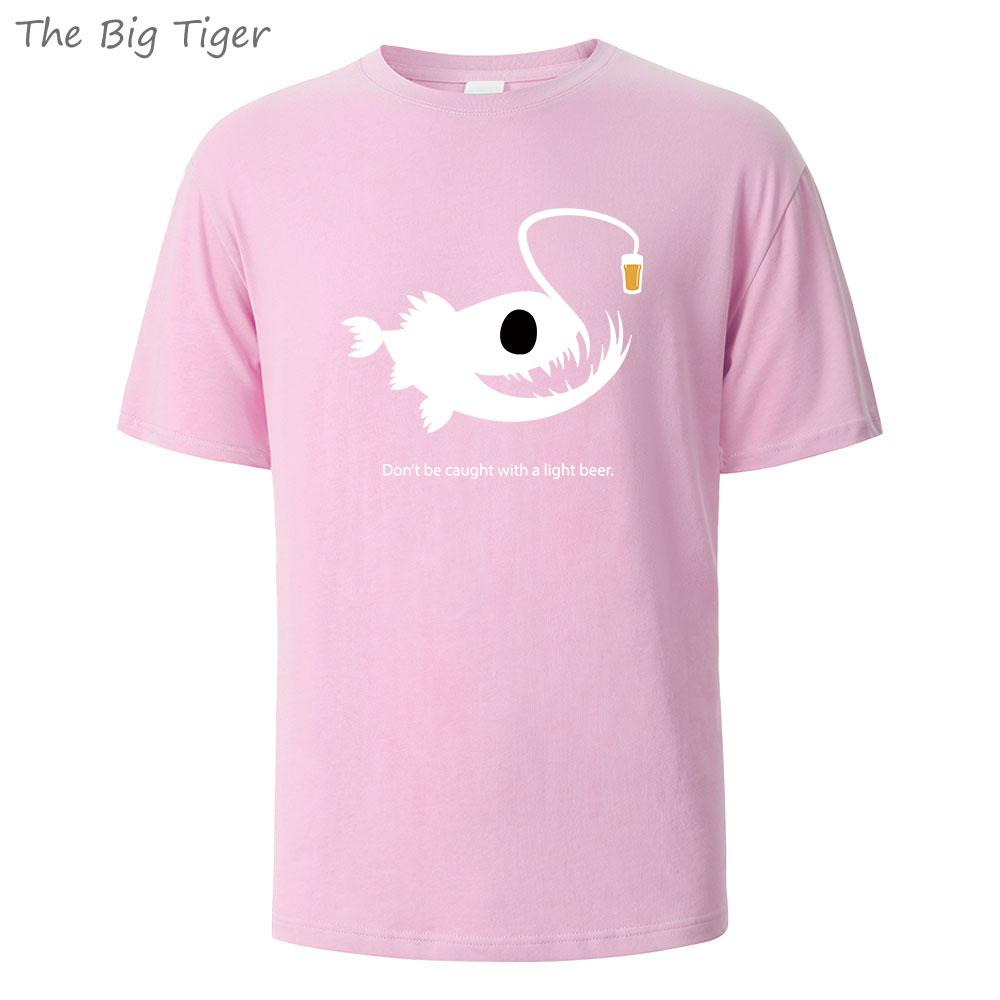 

Beer Fish Printing Basic Cotton T Shirt Relaxed Fit Round Neck Minimalist Style Unisex Casual Comfortable Top Men T-Shirt 4XL