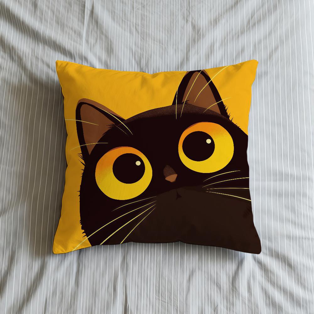 Cushion Cover Soft Case Cat For Sofa Cartoon Living Room Home Comfortable Office Cute Decor Protective Pillow Black Covers
