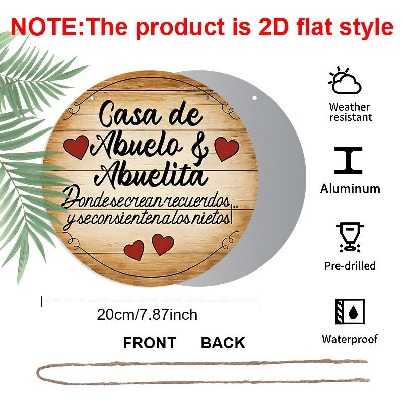 

2D Flat Aluminum Round Metal Wall Art, Spanish Grandparents Home Decor, Rustic Wooden Texture Hanging Plaque for Front Door, Porch, Living Room, Gift 1pc