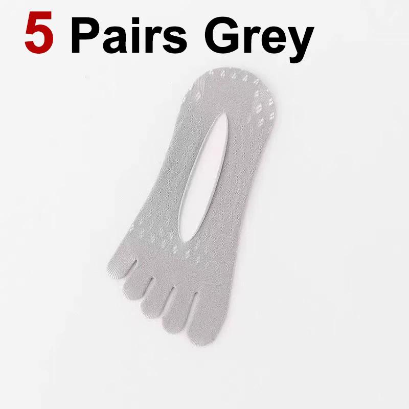 1/5 Pairs Women Split Finger Invisible Socks Fashionable Design Summer Style Mesh Sweat Absorbing Breathable Five Toe Socks