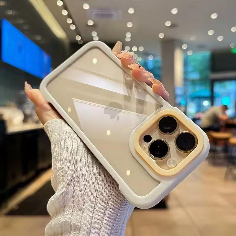 

Роскошный прозрачный чехол для телефона конфетного цвета без рамки для iPhone 16 15 14 13 Pro Max матовый с контрастным цветом объектива противоударный чехол iPhone 13 Pro белый