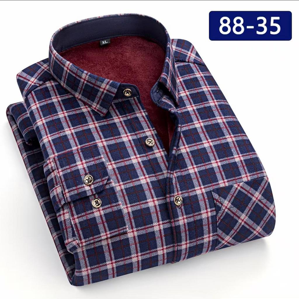 Camicia a quadri con pile double-face a maniche lunghe da uomo per autunno e inverno