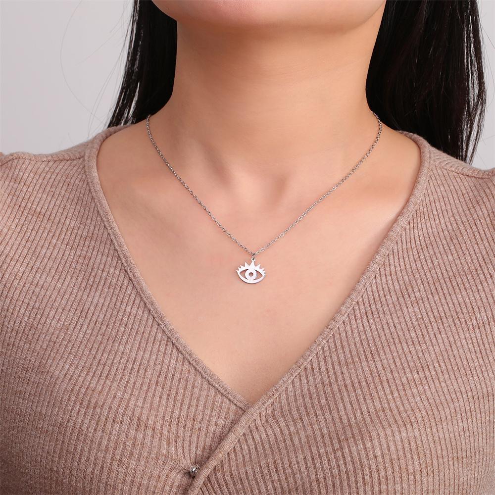 Blue Evil Eye Pendant Necklace for Women Fashion Couple Gifts Eyes Charms Choker Stainless Steel Jewelry Amulet Rolo Chain