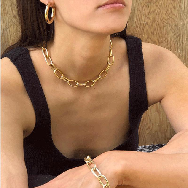 Retro Metal Chain Necklace for Women Simple Punk Trendy Chokers Geometric Chunky Short Collarbone Chain Jewelry Gift