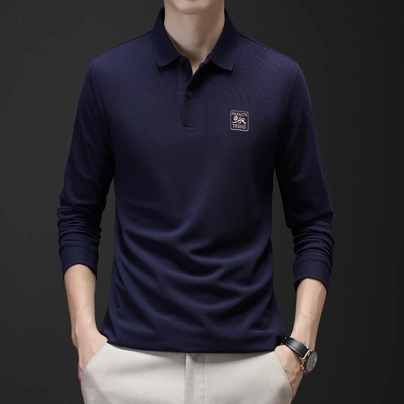 New Men'S Casual And Fashionable Embroidered Long Sleeved Polo Shirt Comfortable Breathable And Versatile Summer Top