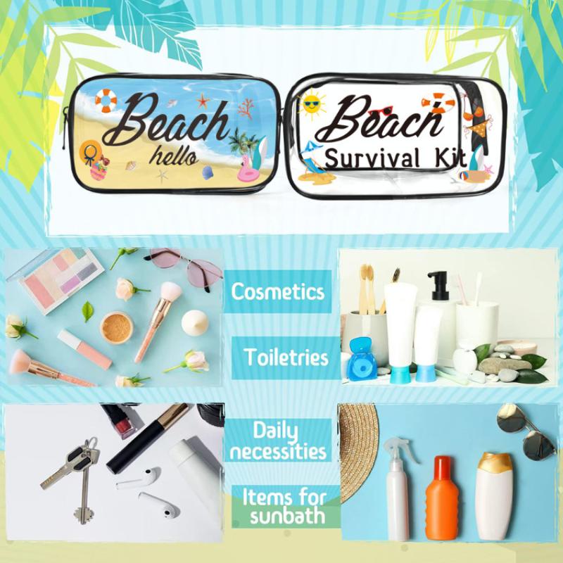 Spacious Cosmetic Bag Transparent Beach Style Portable Makeup Organizer Large Capacity for Travel Use