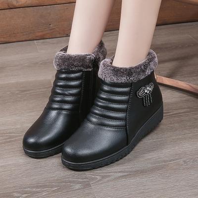 Jesienne zimowe damskie buty Outdoor PU skórzane wodoodporne płaskie botki pluszowe ciepłe buty śnieżne buty bawełniane dla matki