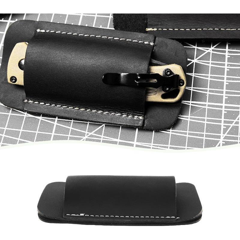 Quick Release Folding Knife Sheath 5Inch Leather Pouch Snap Lock Belt Clip Portable Outdoor Blade Storage Protective Cover Case