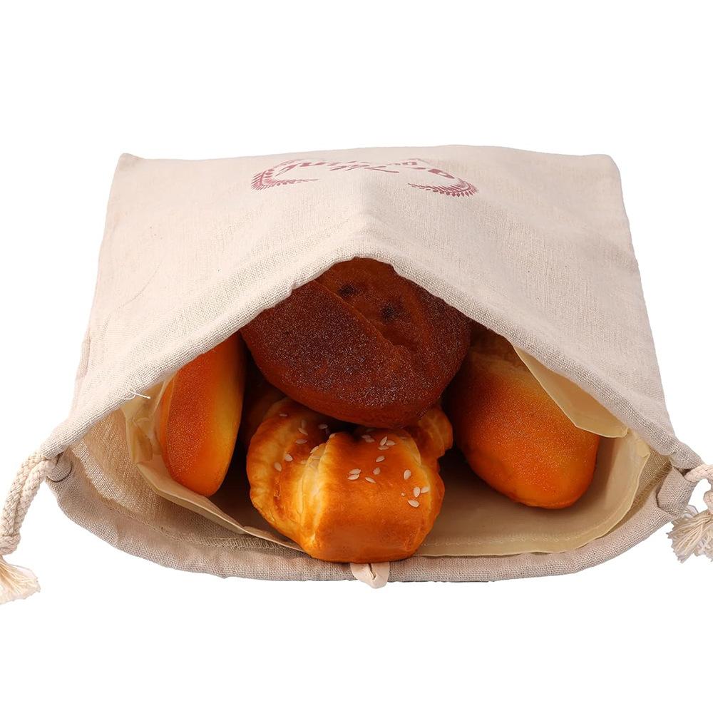 1/3Pcs Linen Drawstring Bread Storage Bag Reusable Food Container for Homemade Artisan Loaf Kitchen Freshness Organizer