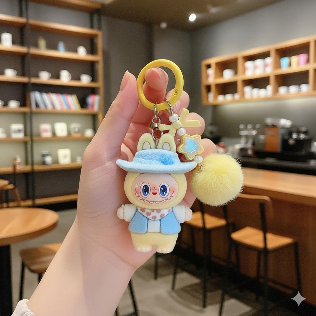 Denim Flocking Cute Soft Rubber Doll Cartoon Student Keychain Hanging Jewelry Blind Bag