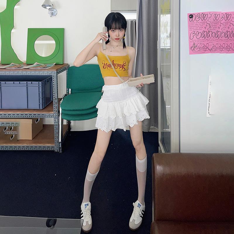 Cake Skirt Lace Embroidered Lace Sweet Puff Ballet High Waist White Short Skirt for Women Summer Thin A-line Skirt