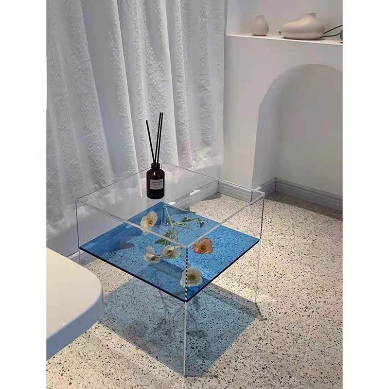 Nordic acrylic sofa living room transparent blue double storage coffee table design bedside table corner table