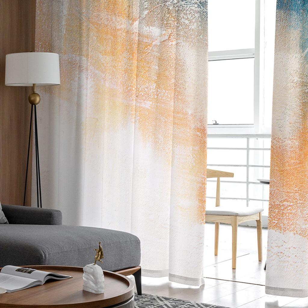 Luxury Tulle Curtains Color Painting Modern Living Room Kitchen Chiffon Curtain Youth Bedroom Sheer Floor Valance Curtain