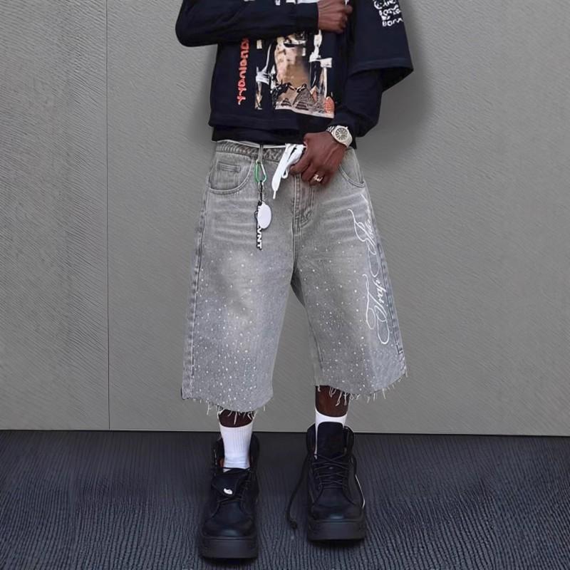 Unisex Vintage Gewaschene Jeansshorts Gerade Lockerer Schnitt Mittlere Leibhöhe 5/7 Länge Baumwollmischung Lässige Hosen Teenager Erwachsene