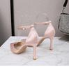 2024 Ladies Silk Champagne Shoes Ankle Strap Sandals Woman Narrow Band High Heels Stilletto Wedges Pumps OL Dress Party Sandalia