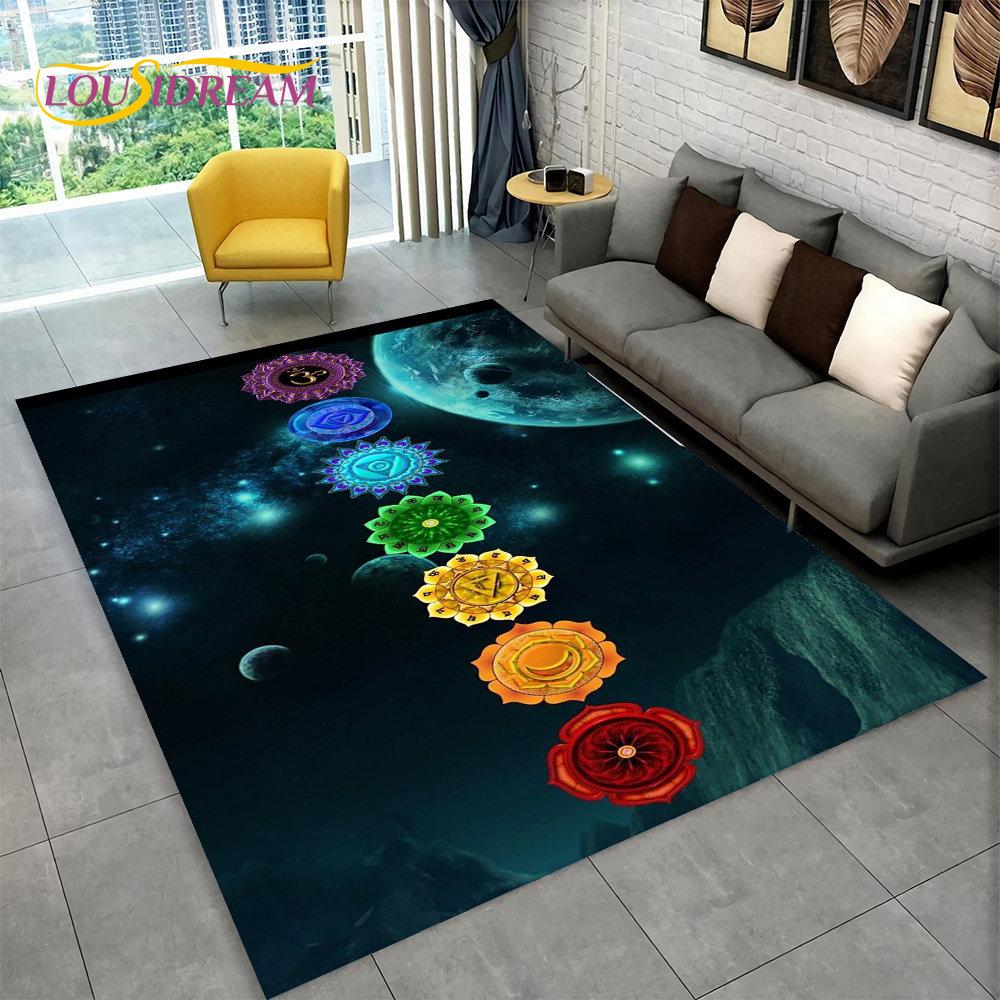 

Радуга 7 Чакра Мандала Богемия Коврик, Коврик для гостиной Спальня Диван Коврик Декор, Йога Мягкий нескользящий напольный коврик 60x90cm(23x35in)