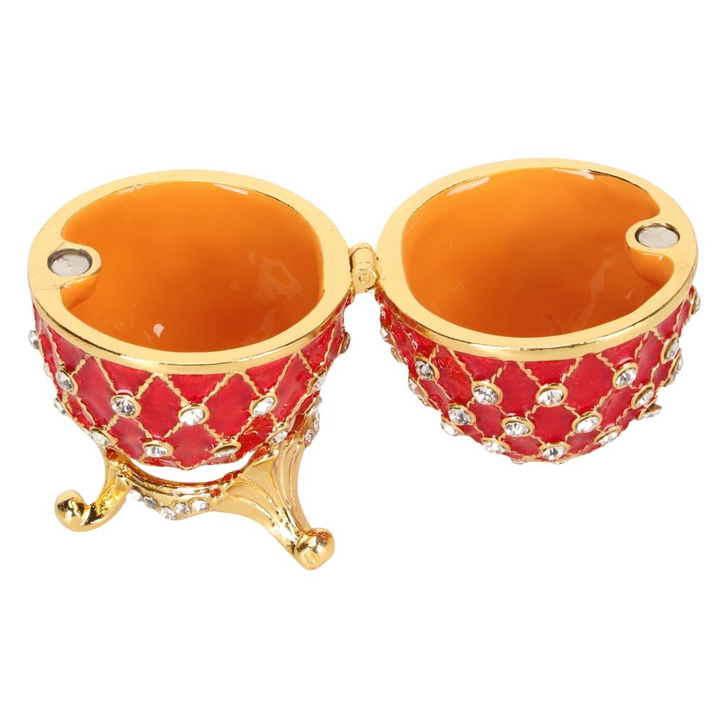 Egg Trinket Box Zinc Alloy Sparkling Rhinestone Exquisite Elegant Metal Jewelry Box for Family Office Storage Red