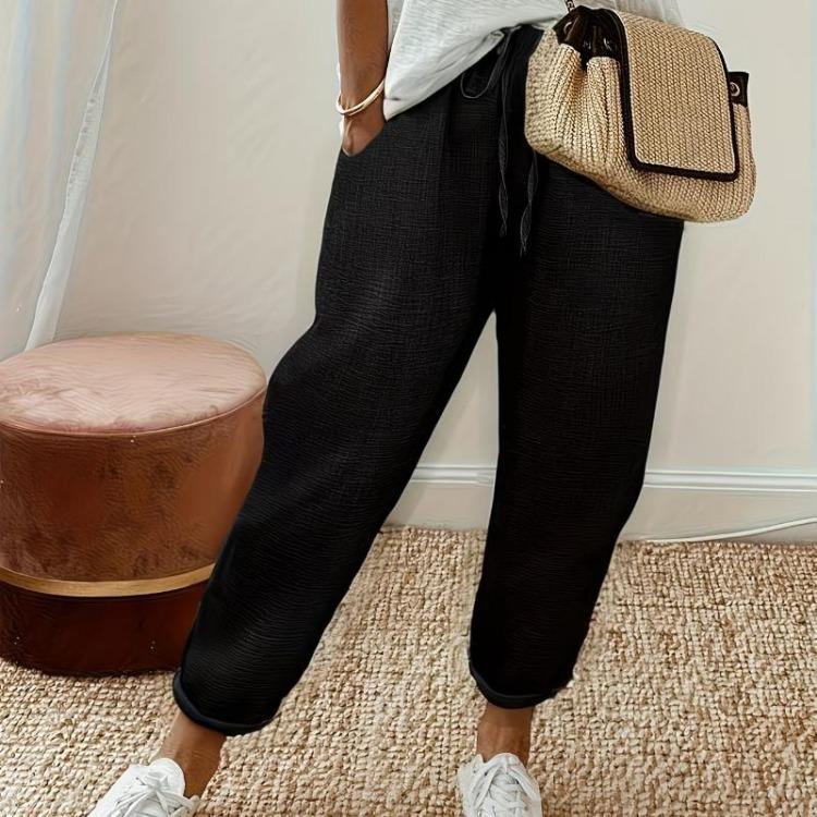 Women Cotton Linen Casual Pants with Decorative Drawstrings for Outings Vacations Commuting Home Wear