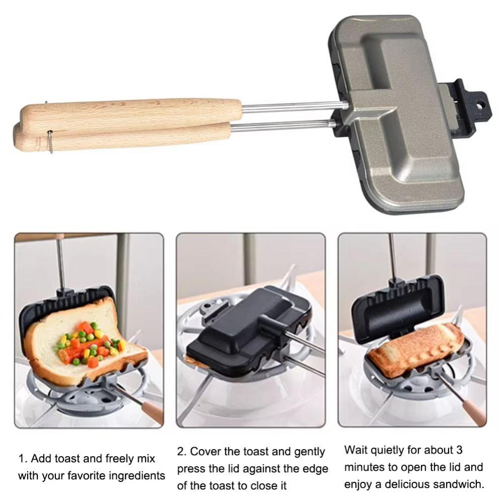 Long Handle Dual-Color Sandwich Grill Rectangular Sandwich Maker Sandwich Baking Pan  Kitchen Tool