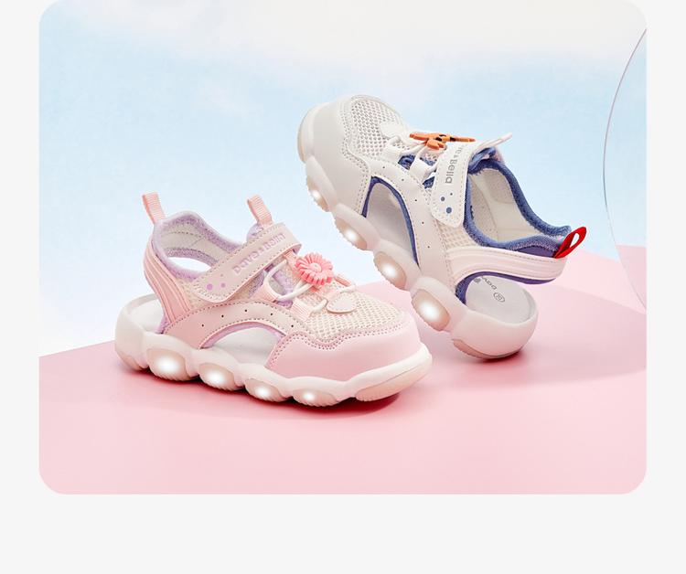 David Bella Children's Sandals Summer Boys' Flash Light Shoes Girls' Walking Shoes Sports Shoes Light Shoes