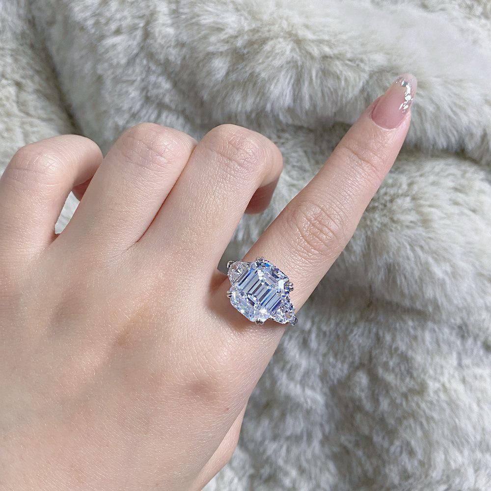 Dámsky špičkový prsteň pagody z rýdzeho striebra S925 s diamantom - Módny šperk