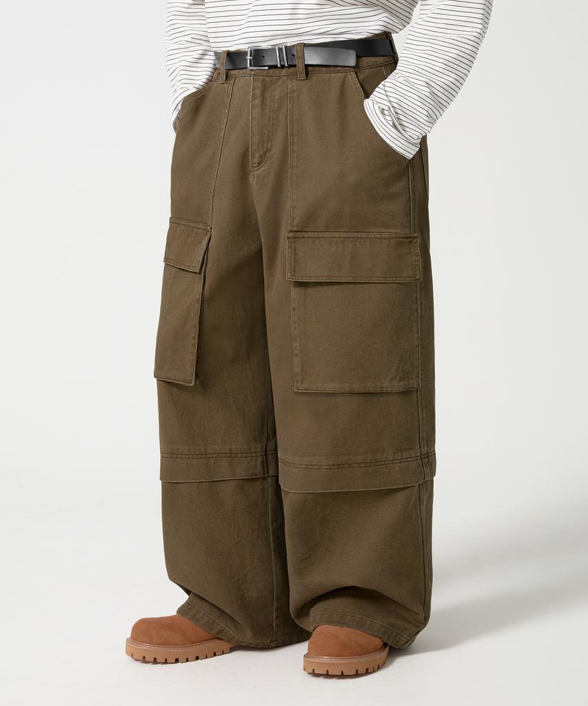 TRILLION Stone Washed Cargo Pocket Cotton Pants_Brown