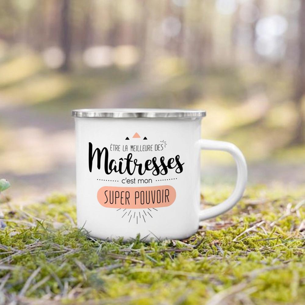 Merci Maitresse French Printed Mug Creative Coffee Cups Drinks Dessert Milk Enamel Cup Vintage Handle Drinkware Gift for Teacher