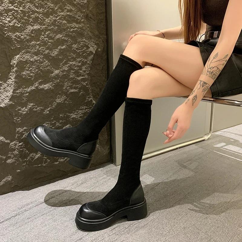 Women's Shoes Women's Boots Chunky Platform Brand Designer Over The Knee High Boots  Autumn Winter Elastic Thigh Long Boots