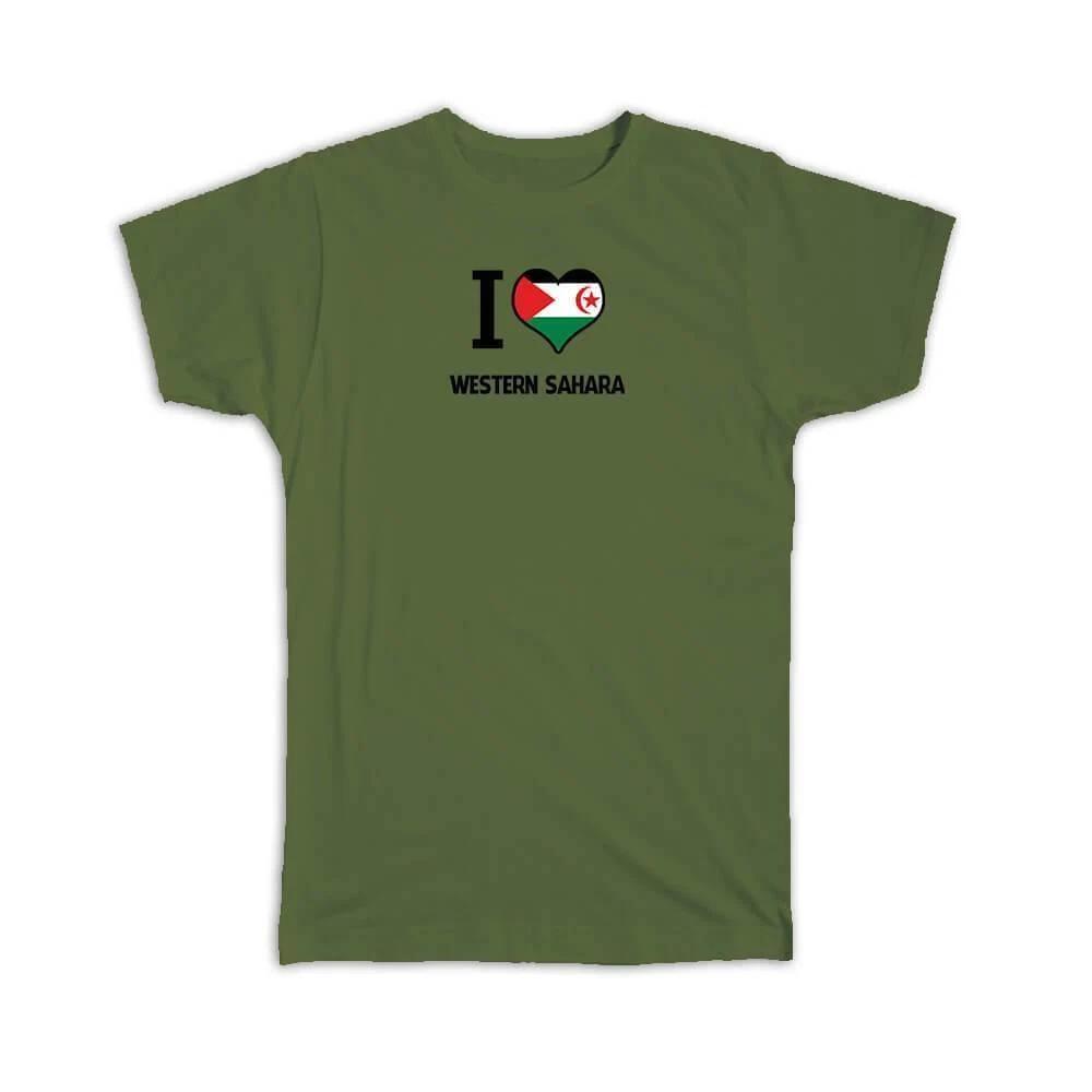 Gift T-Shirt : I Love Western Sahara Flag Heart Country Crest Expat S