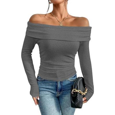 Women's Sexy Off-shoulder Slim Long-sleeved One-shoulder Tops T-shirt