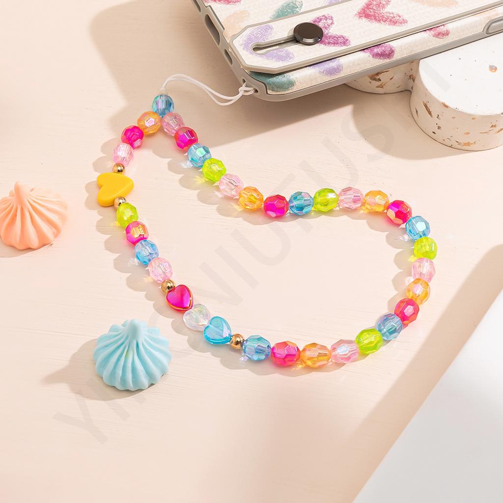 Acrylic colorful peach heart five-star mobile phone chain fashionable short anti-lost mobile phone lanyard women's key lanyard