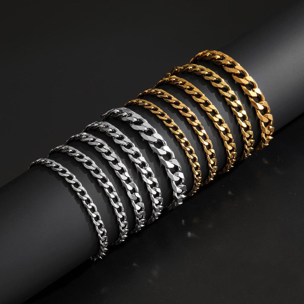 Gold Plated Stainless Steel Six-Sided Bracelet - Hip Hop Style Cuban Chain Jewelry