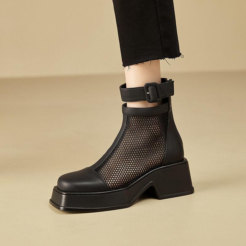 Fashion Mesh Hollowed Out Cool Boots for Women In The Summer OfNew Thick Soled Shoes with Thick Heels