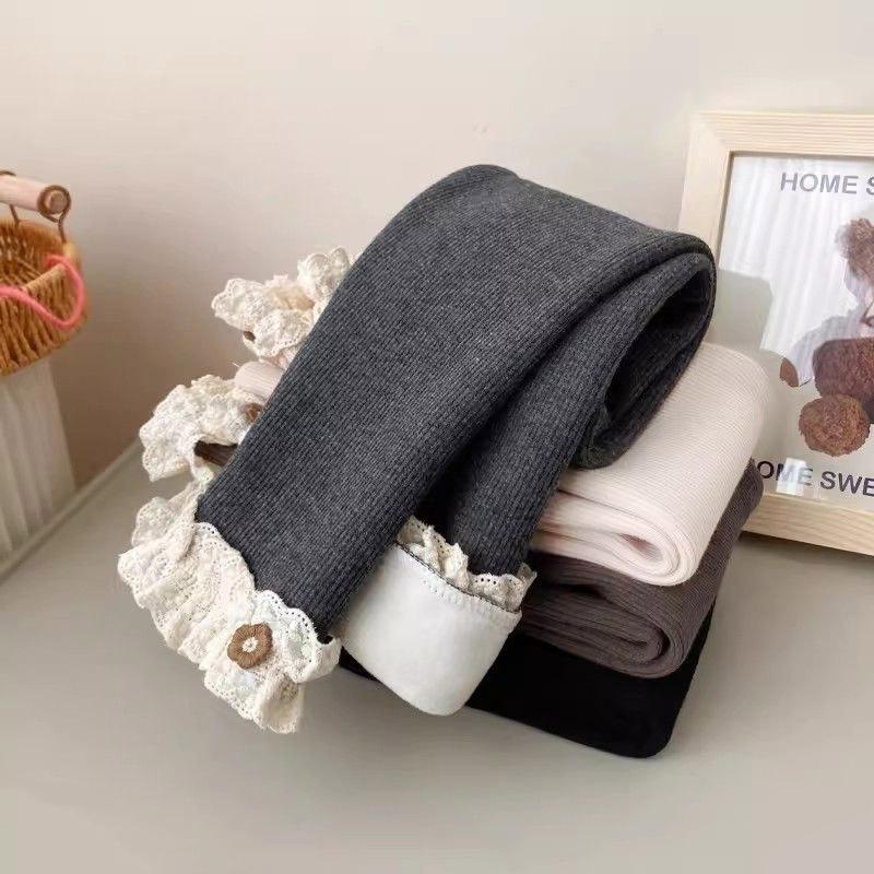 Baby Girls Thermal Leggings Spring Autumn Winter Kids Lace Flower Cute Simplicity Tight Trousers Children Skinny Pants