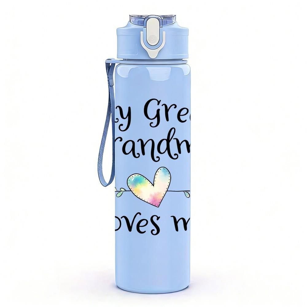 1PC My Great Grandma Loves Me Print 750ml Color Plastic Sports Water Bottle Leakproof Flip Straw Lid Suitable for Sports Office Home Use
