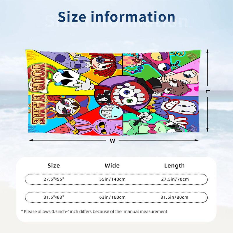 The Amazing Digital Circus Beach Towel, Personalized Custom Text, Quick Dry Soft Large Towel For Swimming Pool Travel