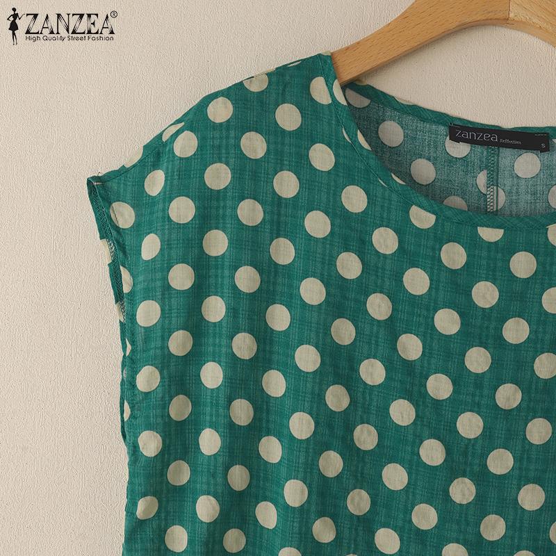 ZANZEA Damen Sommer Polka Dot Print Lässige Kurzarmbluse
