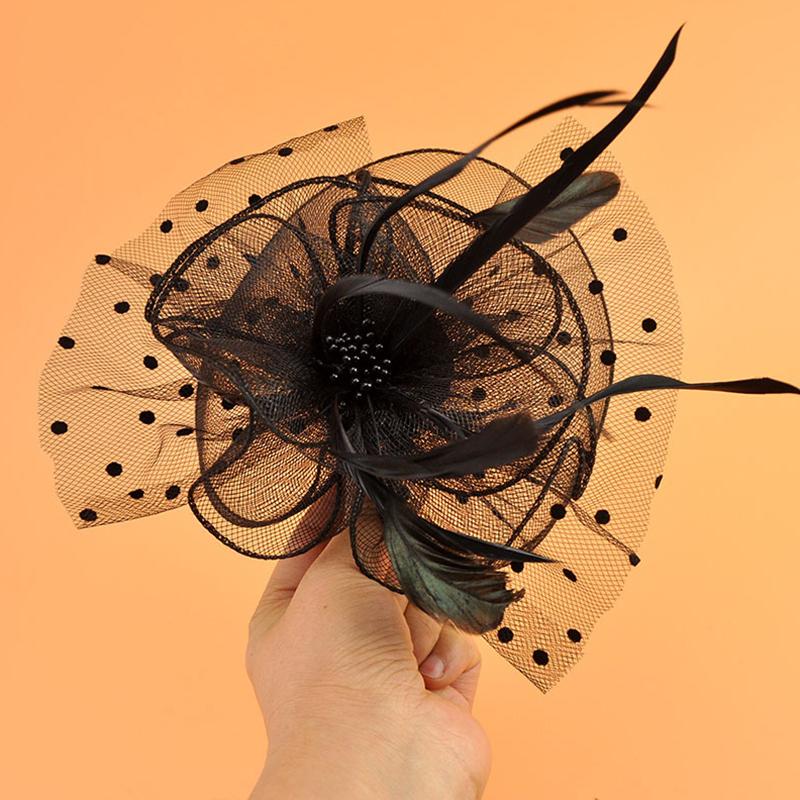 1Pc Fascinator Hat Feather Pearl Beaded Decor Girl Hair Clips Hair Accessories Headwear Flower Women's