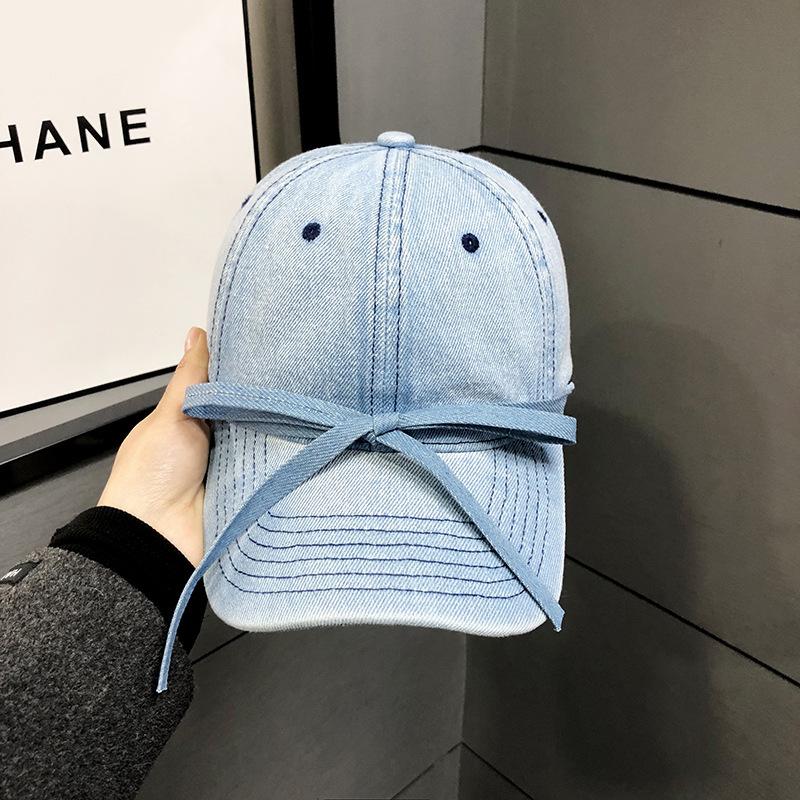 Cowboy baseball cap with bow, adjustable, niche Korean original design duckbill cap, making the face look smaller