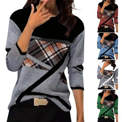 Womens Tops Dressy Casual Round-Neck Long Sleeve Shirts Plaid Print Casual Tunic Blouses Tops