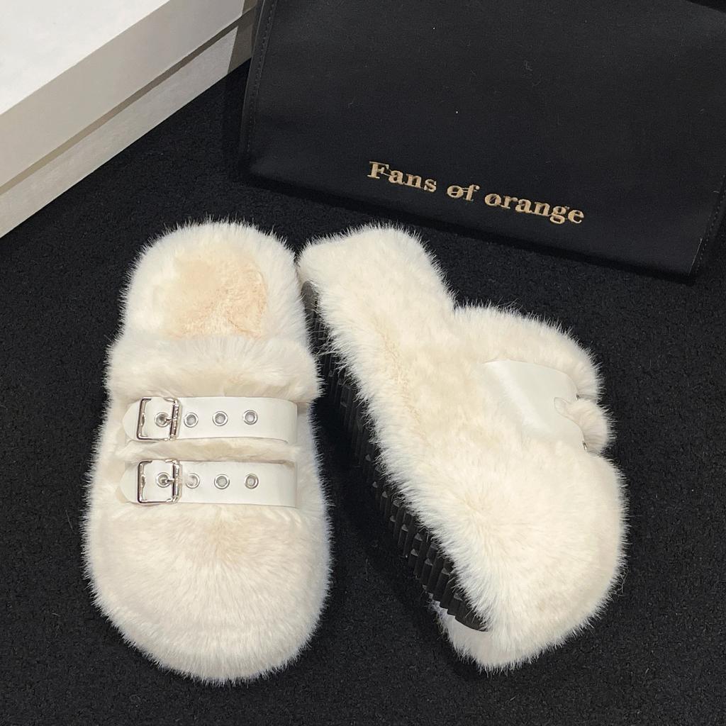 Thick-bottomed Bag Head Fluffy Slippers Women's Winter New Outer Wear Double-breasted Small Cotton Slippers