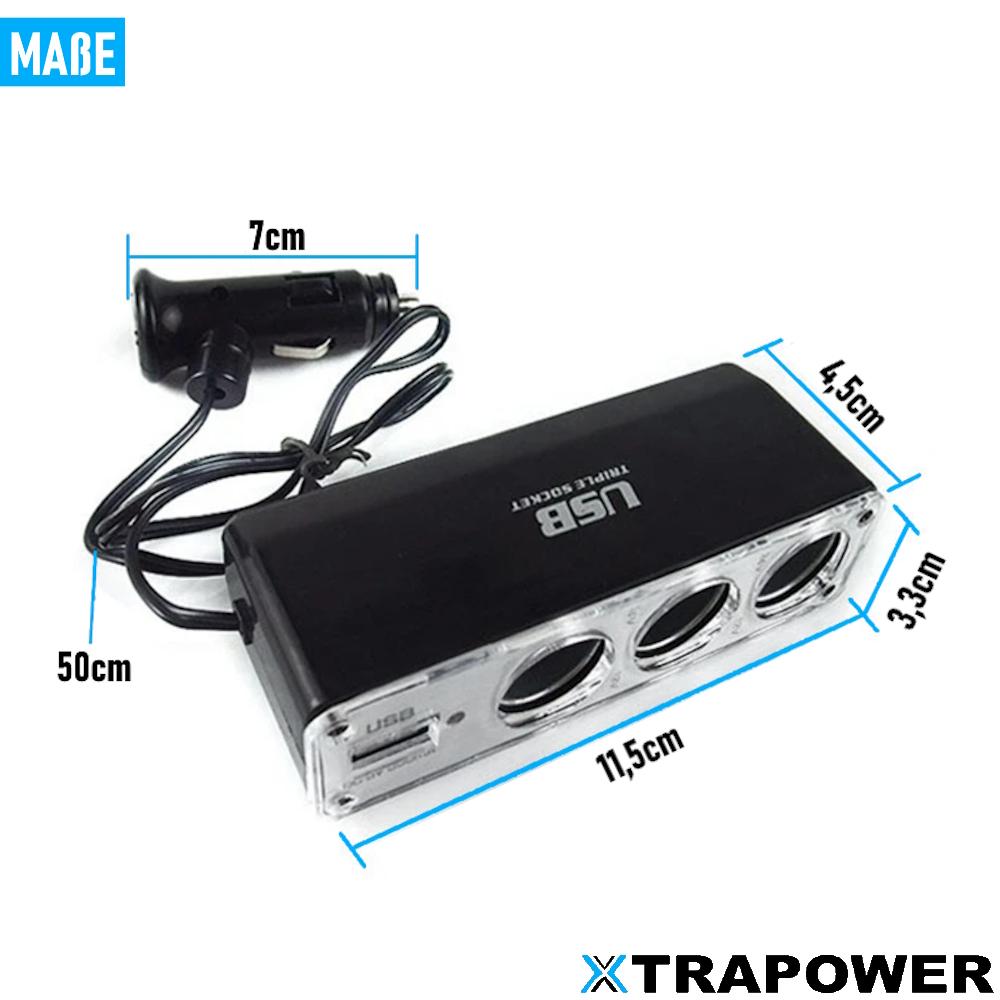 XTRAPOWER Zigarettenanzünder Verteiler Auto KFZ Adapter 3-Fach Splitter mit USB