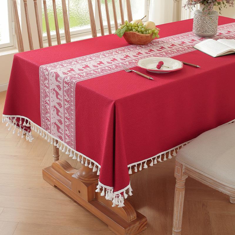 Nordic Light Luxury Tablecloth Imitation Cotton And Linen Fringed Long Dining Table Cloth Coffee Table Christmas Dust Tablecloth Mat