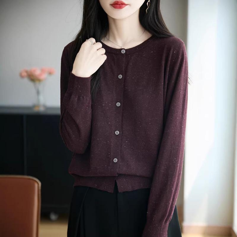 Women S Loose Fit Long Sleeve Knit Cardigan Speckled Yarn Casual Top