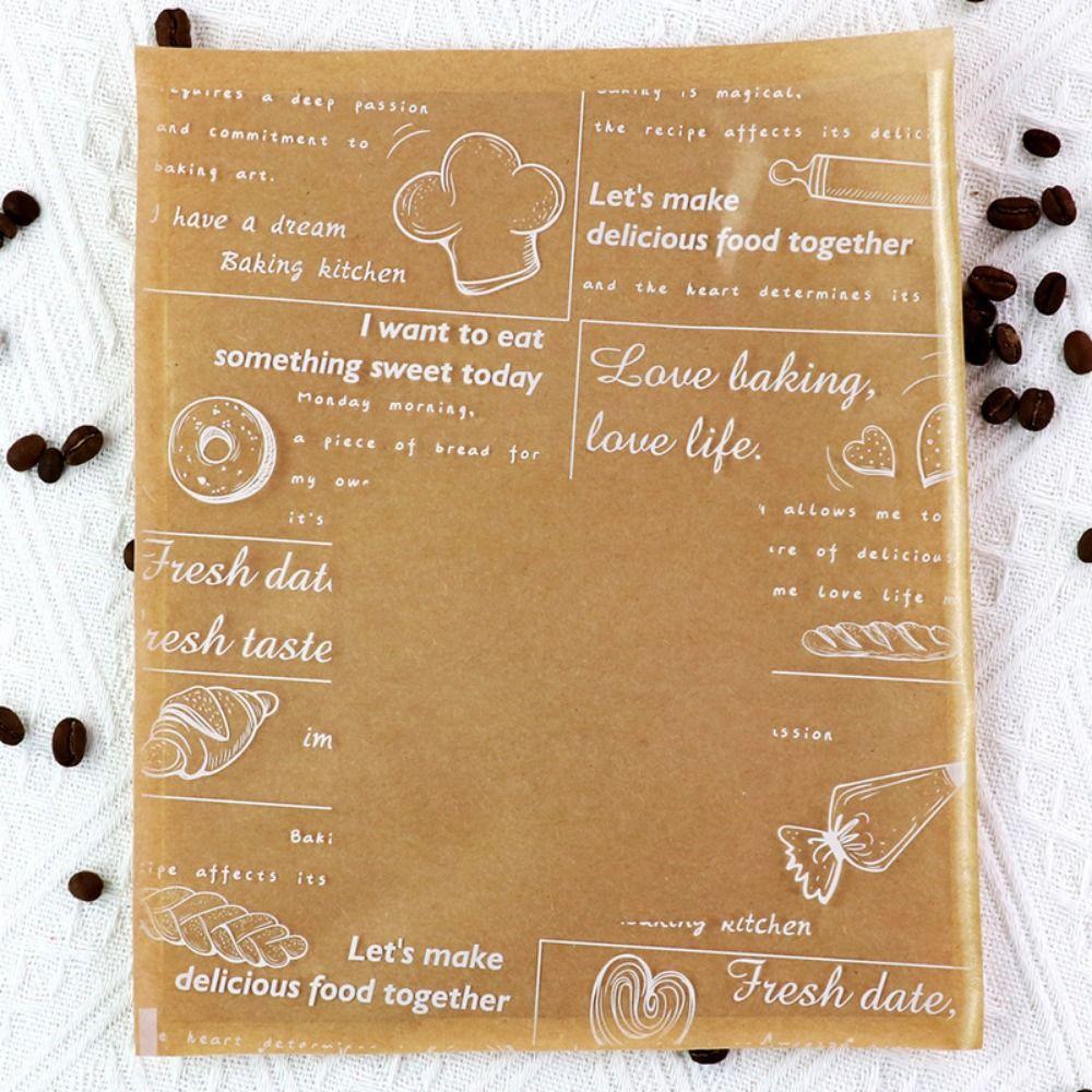 100PCS Cartoon Pattern Food Packaging Bag Heat-resistant Transparent Window Kraft Paper Packing Bag Kraft Paper Oil Resistant