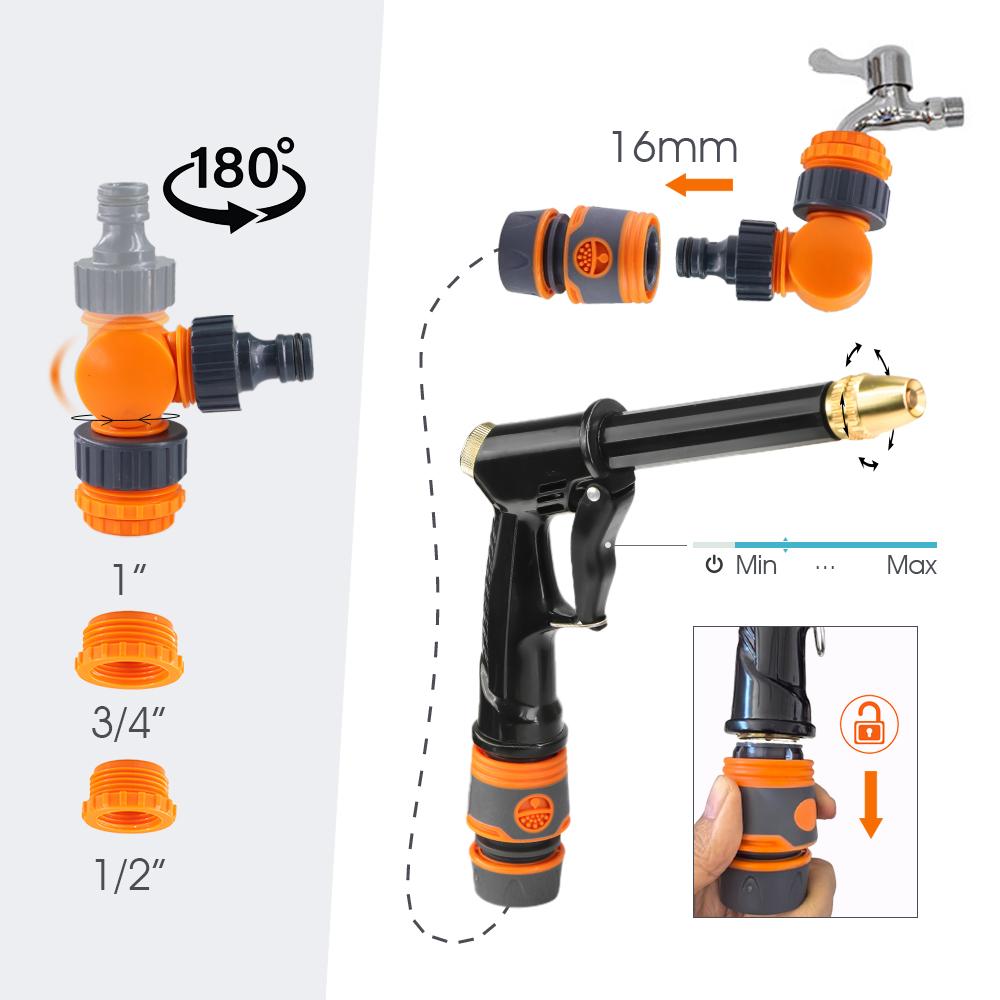 Garden Water Gun 3/8" 1/2" 3/4" Nti-slip Quick Connect Hose Accessories Gardening Watering Flowers Cleaning Cars Washing Ground