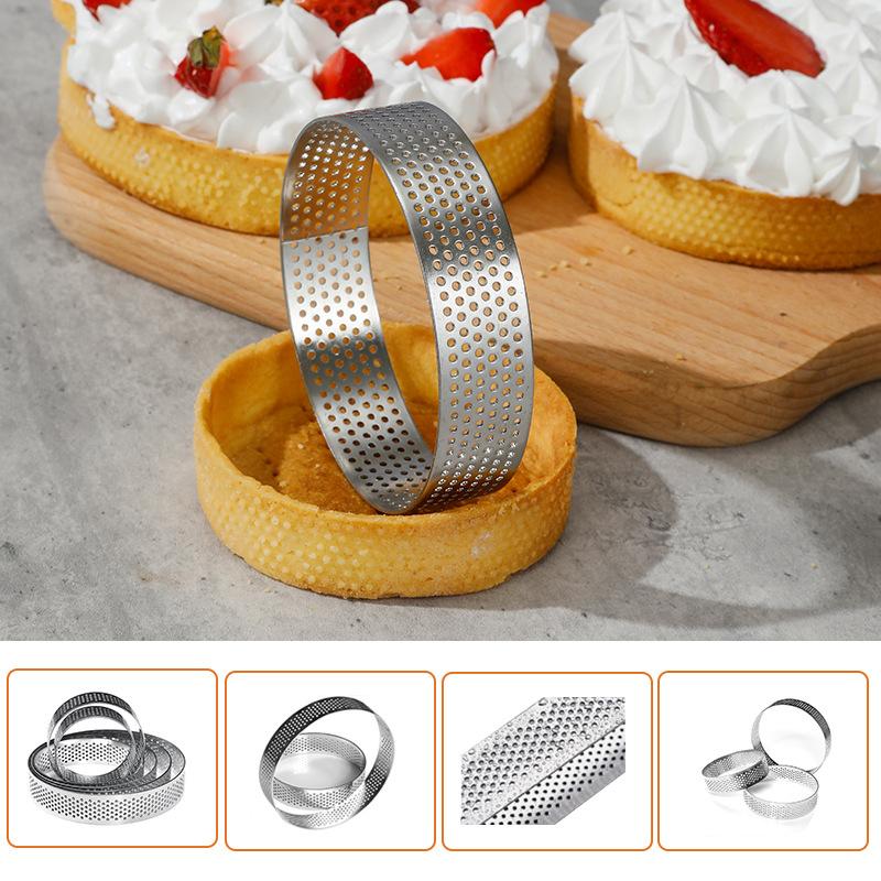 304 Stainless Steel Tart Ring 8pcs Heat-Resistant Perforated Cake Mousse Ring Round Ring Doughnut Tools for Cookies Tarts Pies