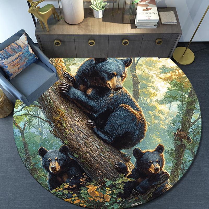 Black Bear Round Area Rug,Carpet Rug for Living Room Bedroom Sofa Playroom Decor,Non-slip Floor Mat